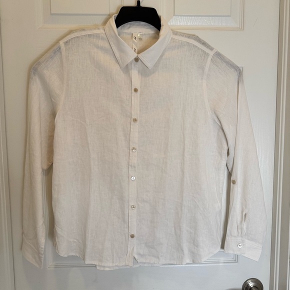 Ny Collection Mens White Long Sleeve Button-Up Casual Collar Sz L Linen/Cotton - Picture 1 of 6